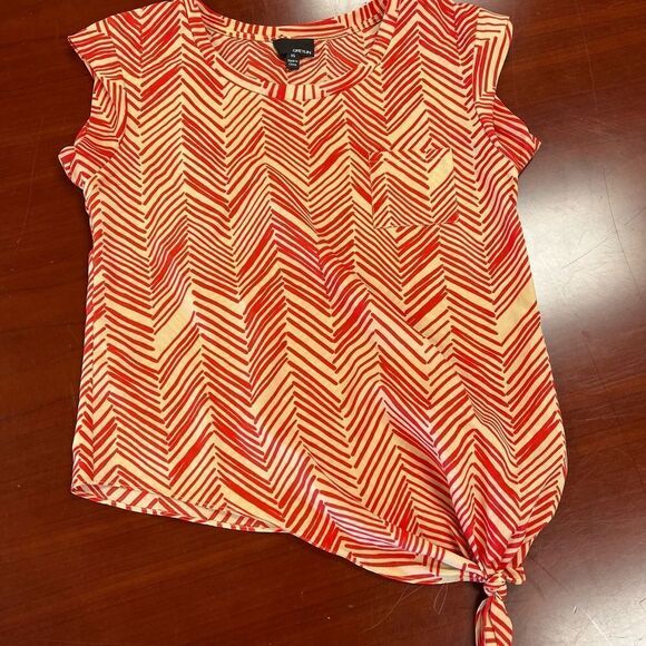 Greylin Red & Khaki Print Side Tie Cap Sleeve Blouse sz XS EUC - Picture 1 of 6